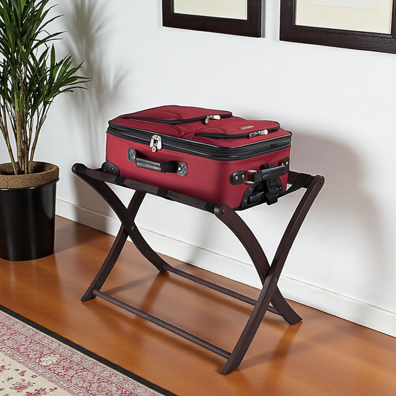Florence Solid Wood Luggage Rack in Espresso Finish, 20" H X 26.5" W X 18.75" D, Espresso