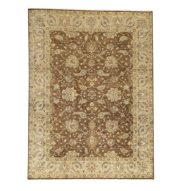Tapis brun / crème noué à la main