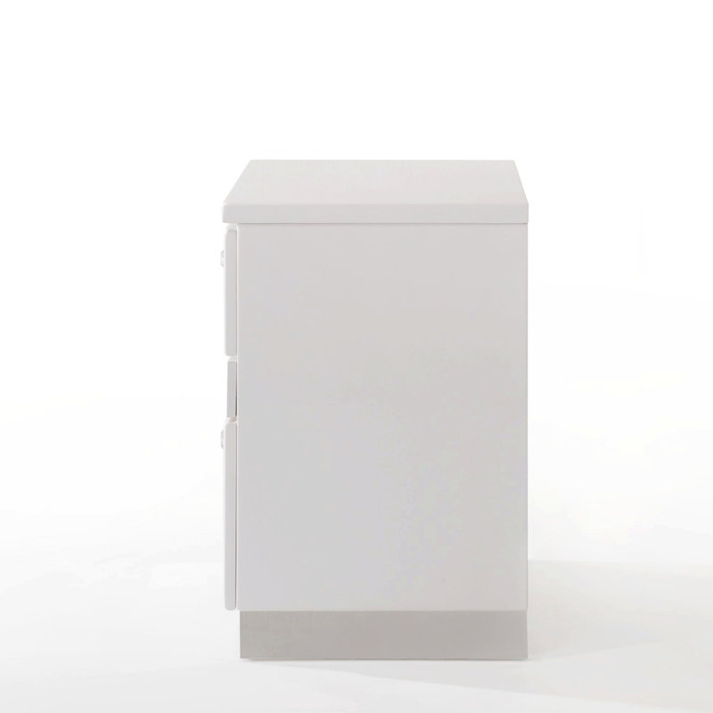 White Gloss Wood and Metal 2-Drawer Nightstand
