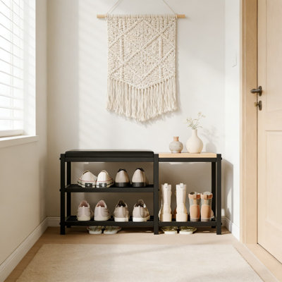 3-Tier Shoe Storage Bench With Cushioned Seat, Entryway Bench Organizer Holds Up To 570 Lb, Multi-Functional Shoe Rack For Bathroom, Living Room, Bedroom, And Hallway