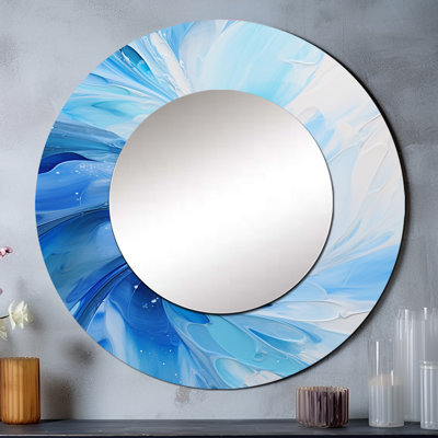 Blue Swirl Wave Spiral - miroir mural abstrait en spirale, miroir décoratif rond bleu, impression d'art en métal