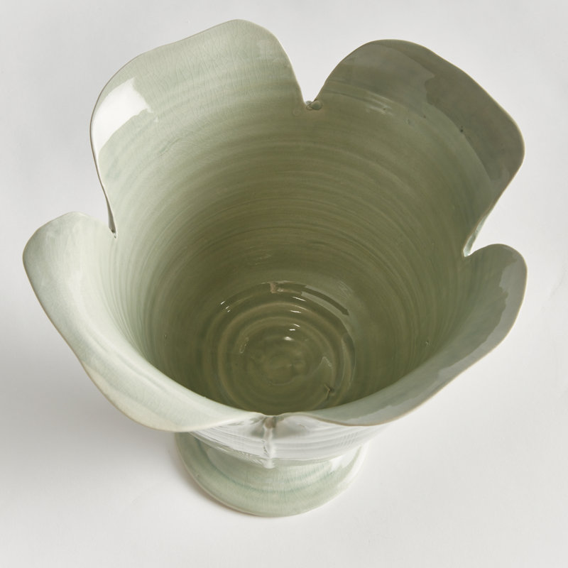 Rachana Handmade Ceramic Table Vase, 16" H x 15" W x 15.5" D, Celadon