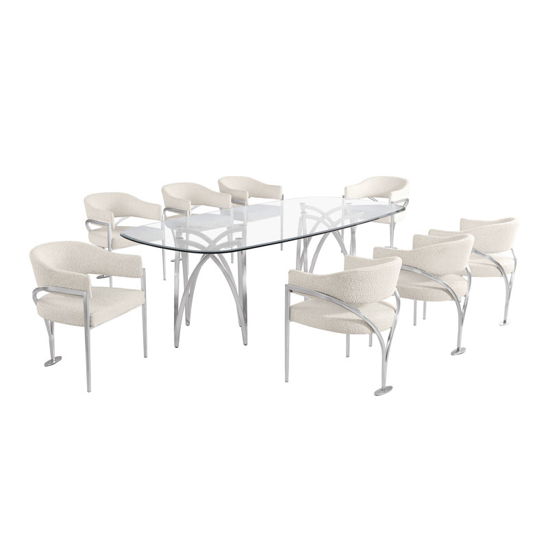 Grandeur Tempered Glass Dining Set, Cream, Silver