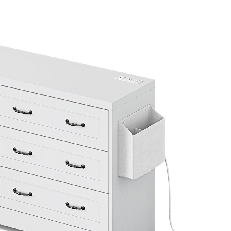 Multi-Functional 6 - Drawer Dresser with Power Outlets & Spacious Storage, White