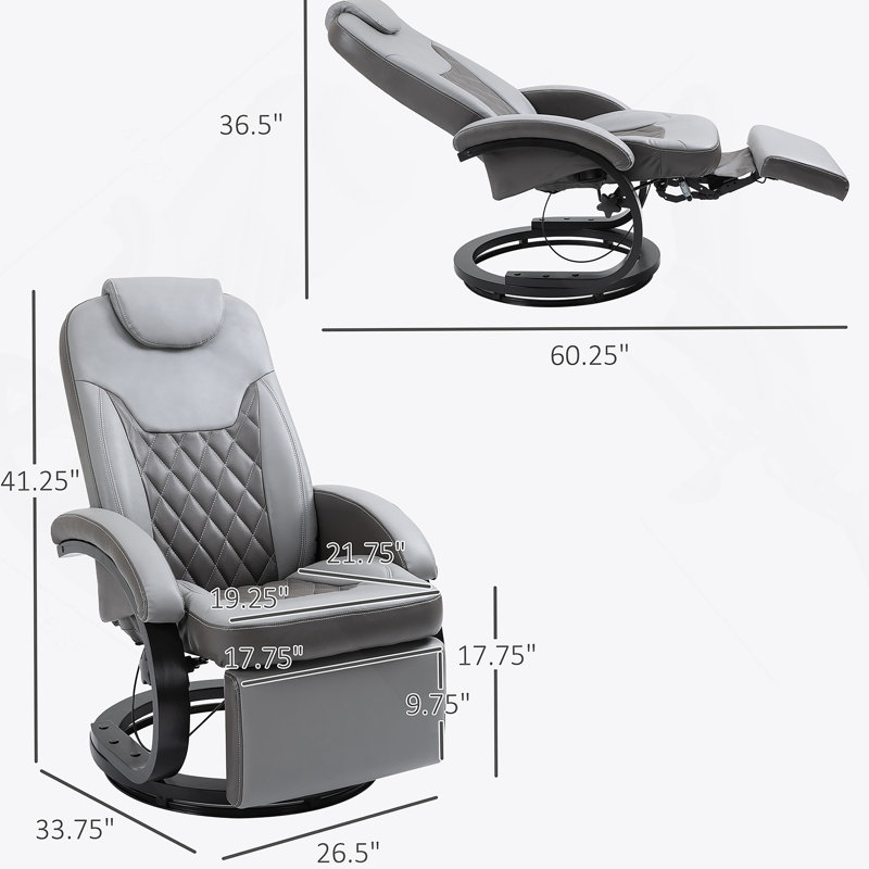 Homcom Pu Recliner Armchair With Footrest, Headrest, And Round Steel/Wood Base