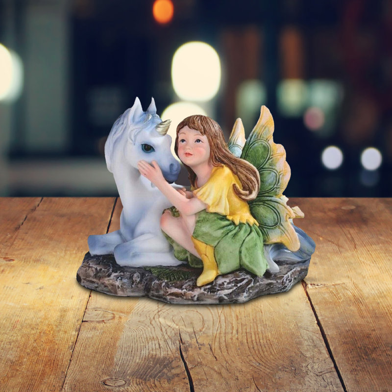 Figurine de fée verte / jaune 5 "avec licorne