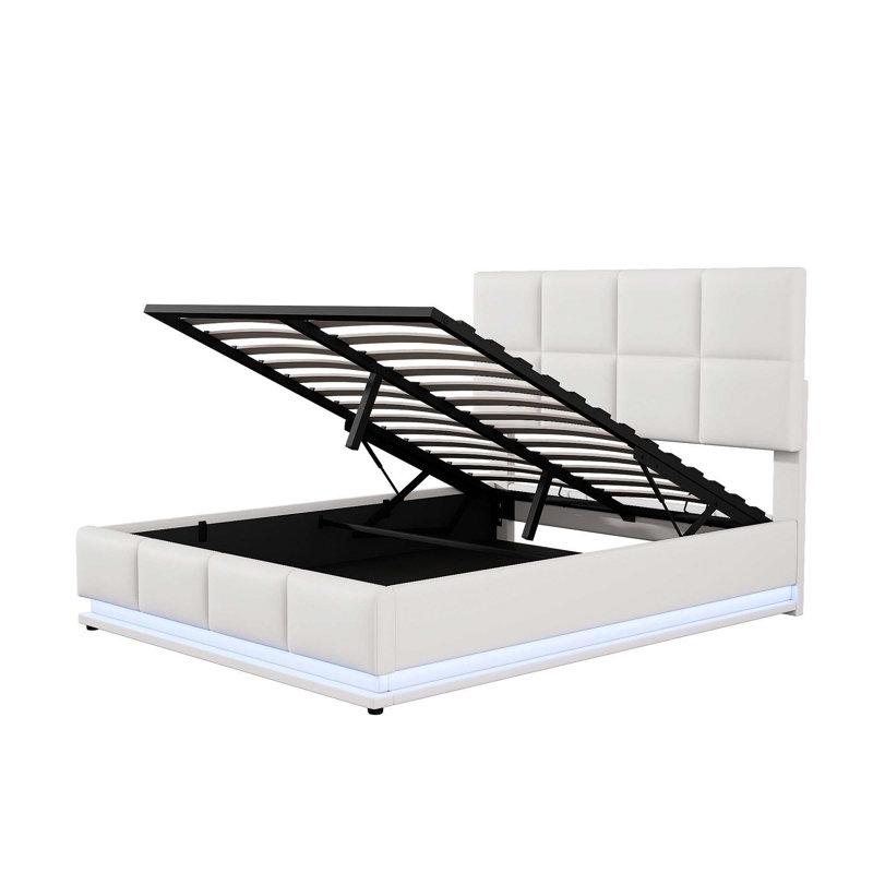 Lit plateforme de rangement hydraulique luxueux avec lumières DEL et chargeur USB pour un sommeil confortable