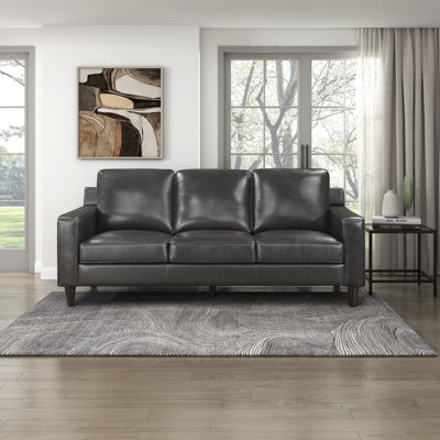 Canapé en cuir fleur véritable moderne et contemporain de 83 po avec coussins de siège Kyril, pieds en bois apparents