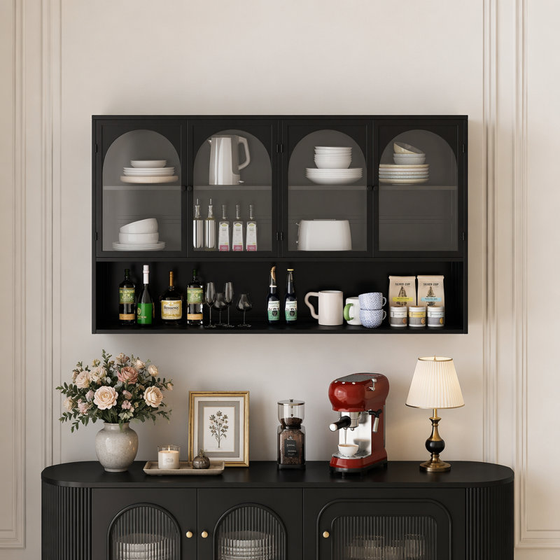 Armoire murale 47,25 "à quatre portes en verre noir