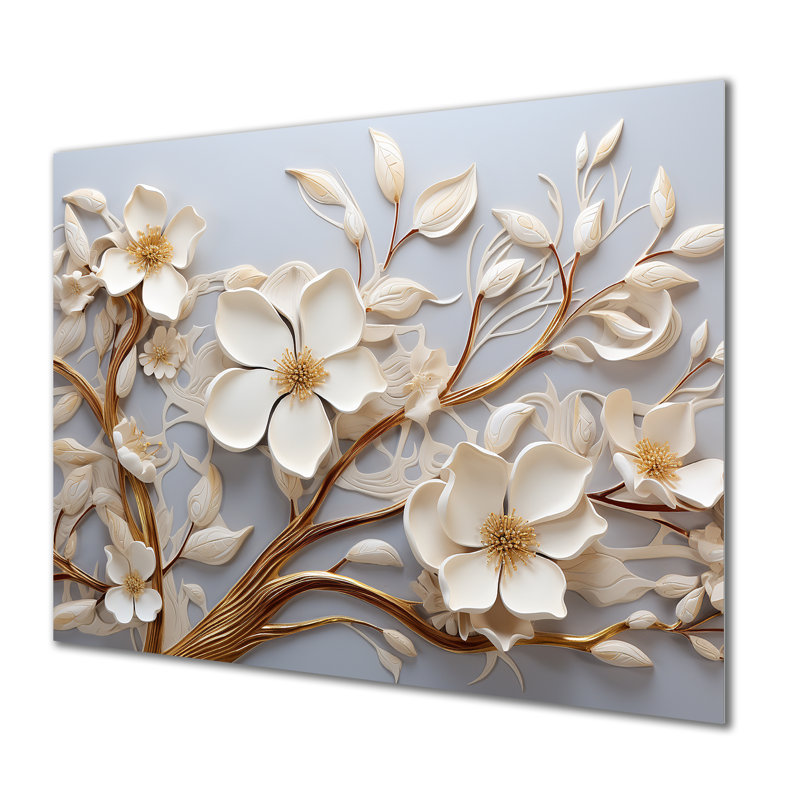 White Orchid Tree Garden Of Branches 8 - Abstract Floral Metal Wall Art, 24" H x 32" W x 1" D