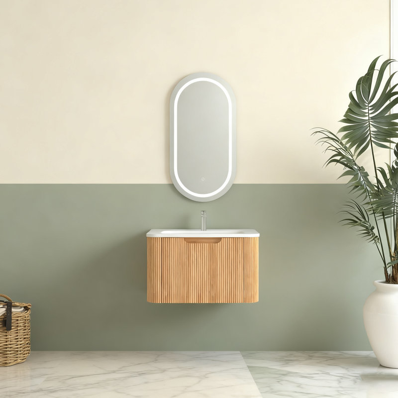 Meuble-lavabo mural flottant avec lavabo en céramique, 24"