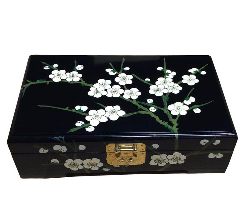 Hand Painted Oriental Blossom Jewellery Box