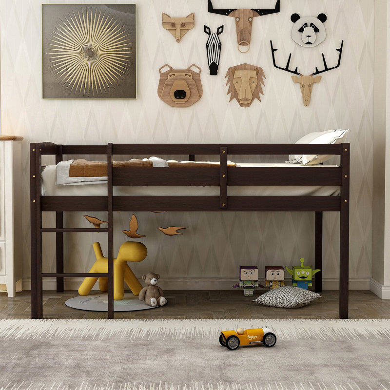 Lit mezzanine bas en bois avec échelle, Espresso