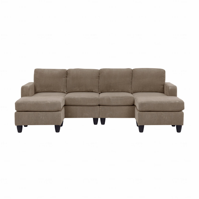 Basic Sectional Sofa, Modular Corduroy  Sofa With Ottoman, Brown Corduroy