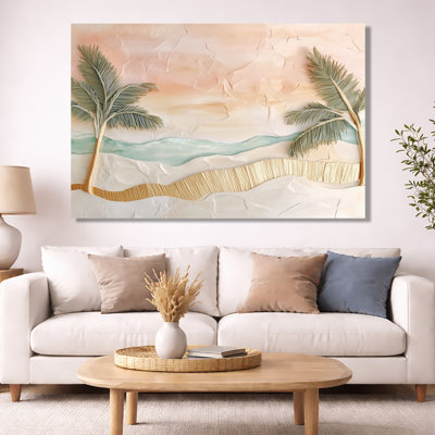 Toile de plage tropicale, palmiers, collage, horizon à la plage, feuille de palmier, art mural