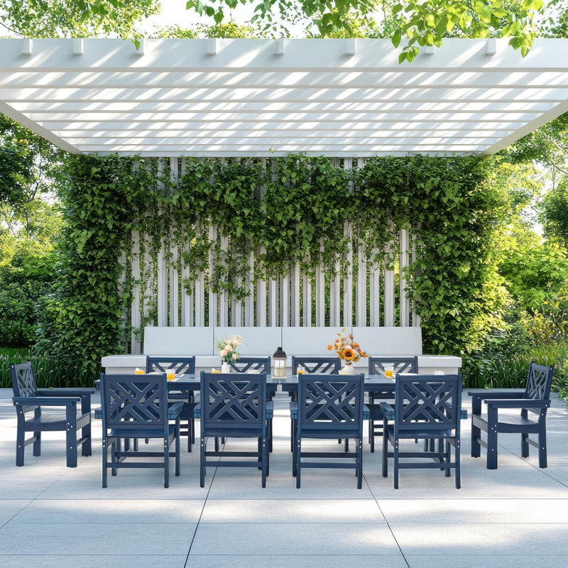 All-weather Hdpe Patio Dining Set With Umbrella Hole, 10