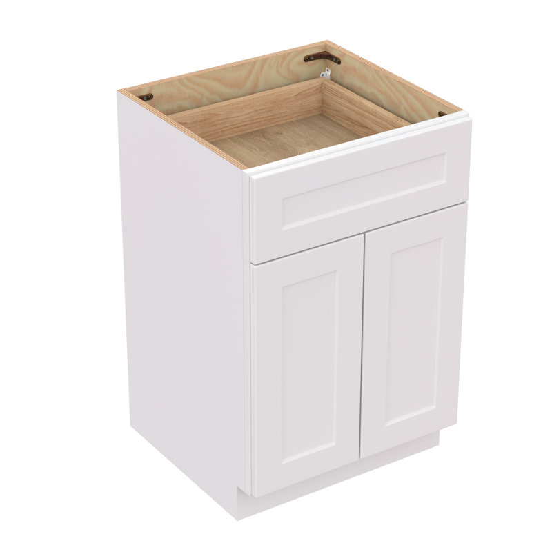 Armoire blanche à 2 portes Shaker avec 1 tablette réglable pour le rangement de la cuisine, du salon et du garage, charnières à fermeture en douceur, imperméable, base en bois massif 30 W x 34,5 H x 24 po