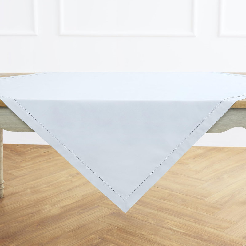 Cotton Linen Hemstitch - 100% Pure Table Throw, Light Blue