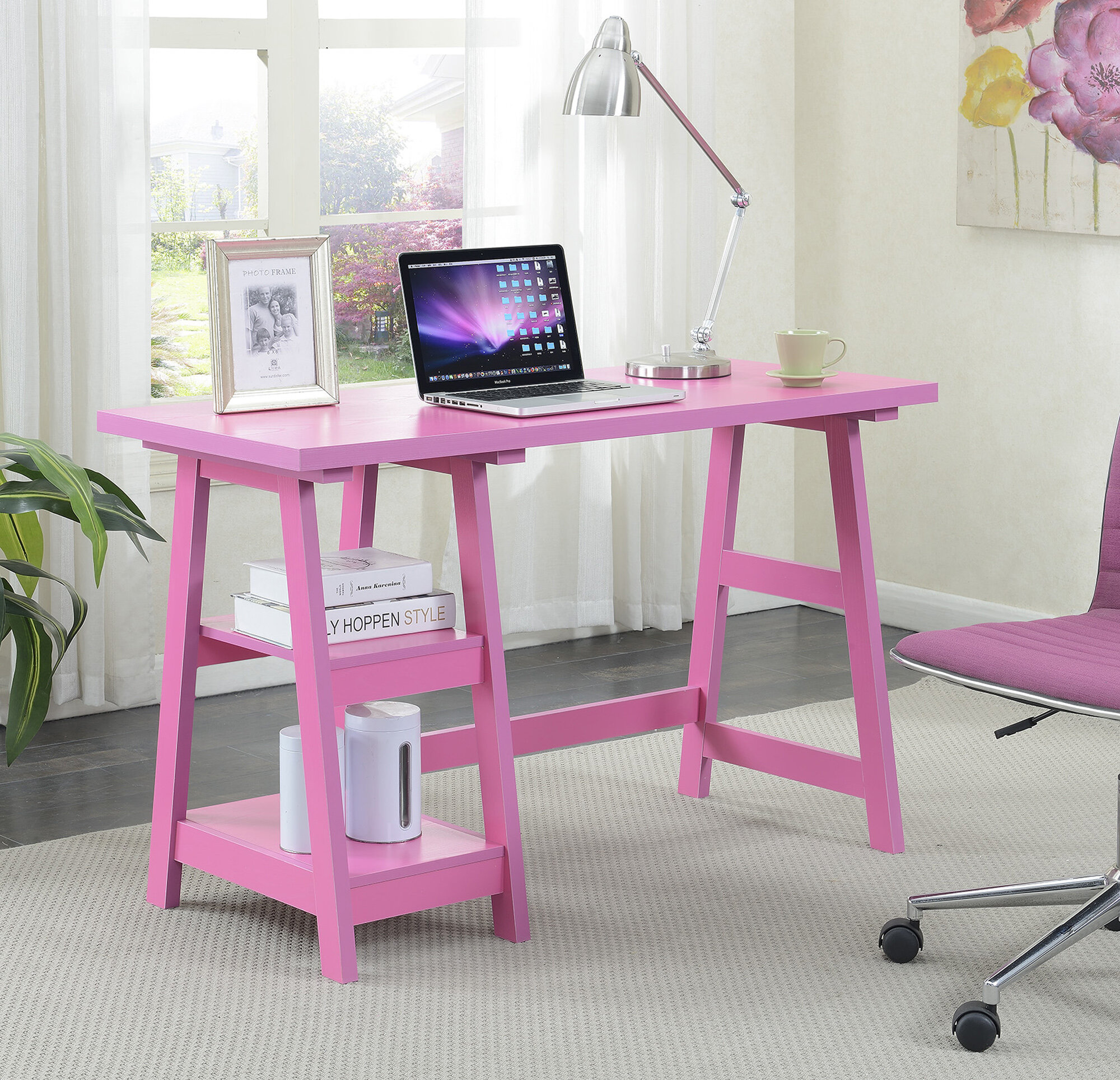 Really Good Stuff® Teacher Standing Desk With Baskets - Neon Pink