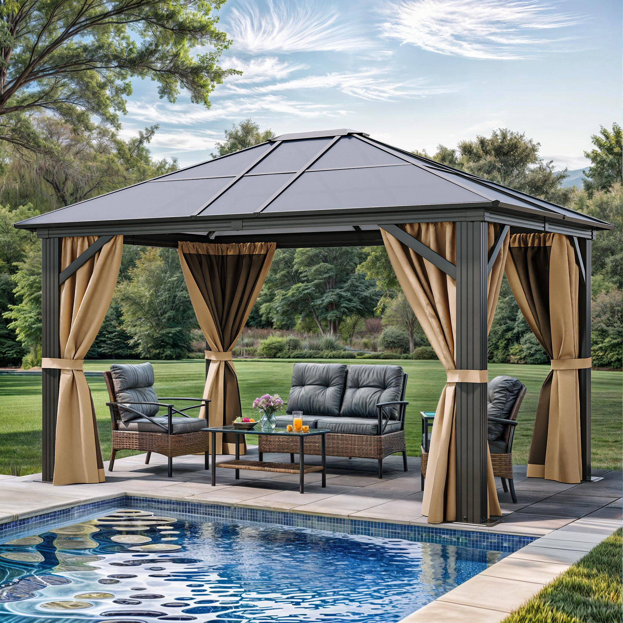 Edrosie Inc Stylish and Weather-Resistant Black Brown 10x12FT Canopy ...