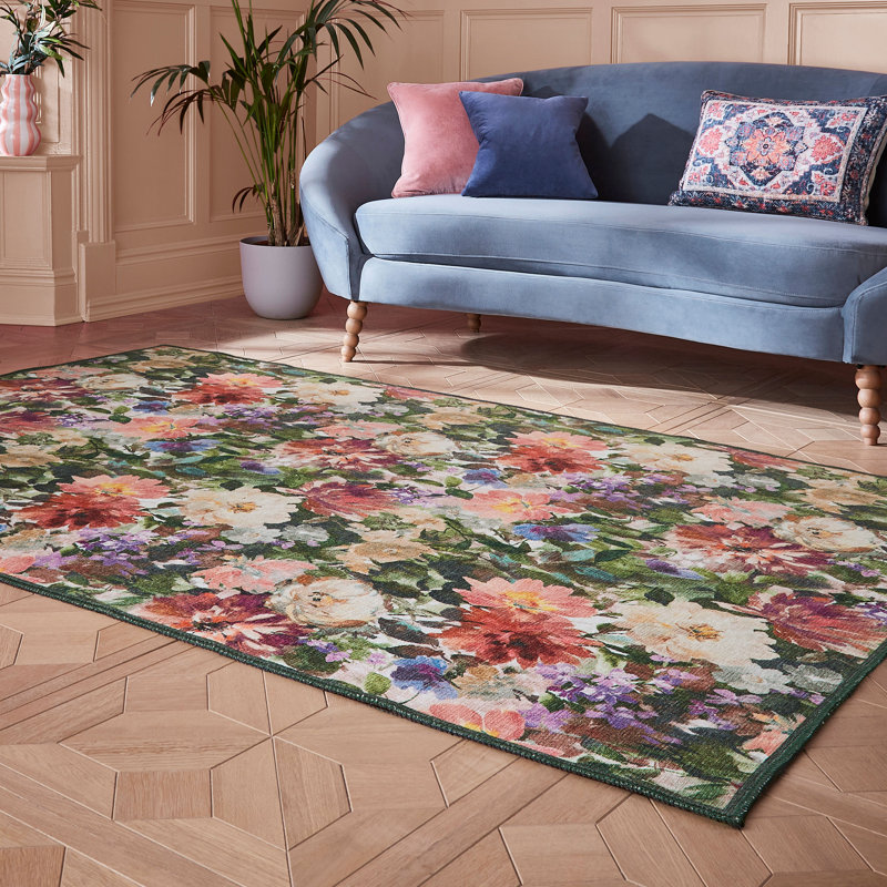 Clarke & Clarke Floral Area Rug, Pink/Beige, Rectangle 120 x 170 cm