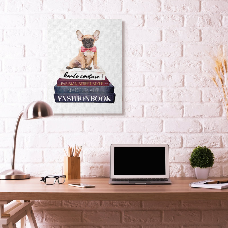 « mode designer animal dog bookstack blue red », impression, H 40 po x l 30 po x P 1,5 po, Toile tendue