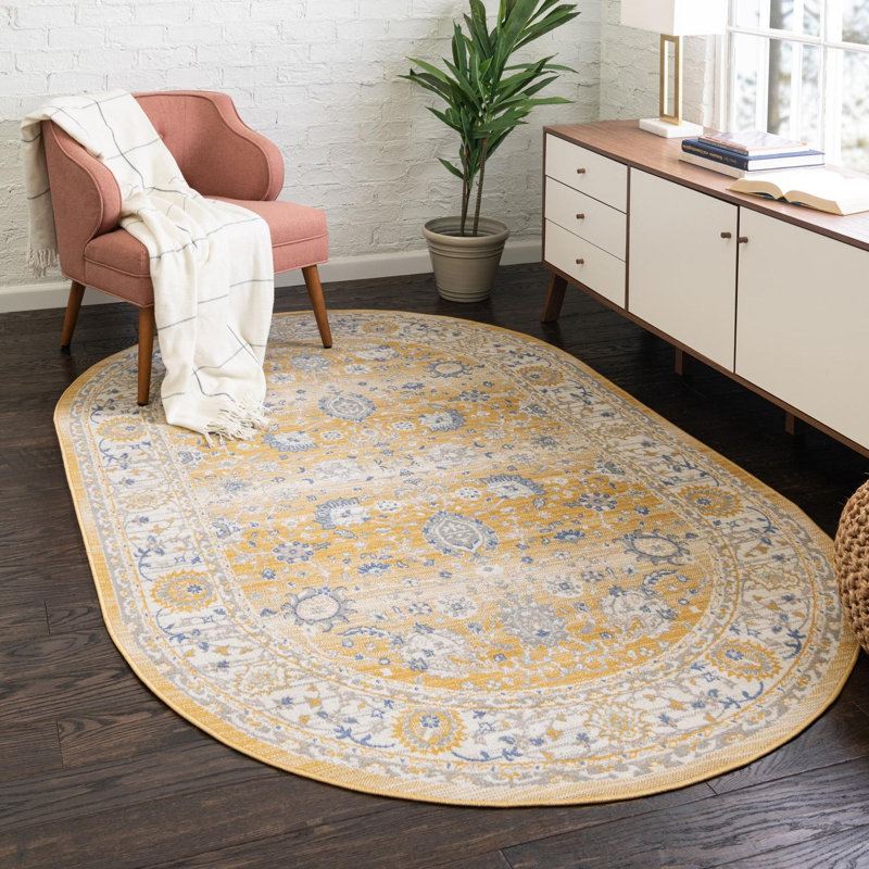 Tapis oriental toscan jaune Xion, Ovale 5 pi x 8 pi