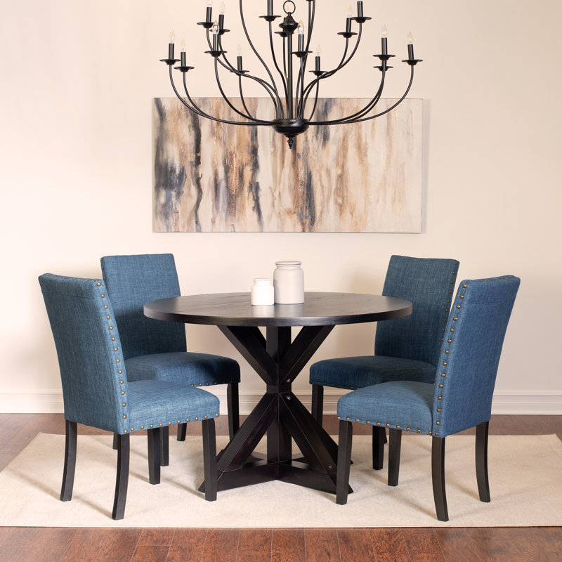 Ensemble de salle à manger 5 pièces, table à manger croisée avec 4 chaises élégantes, Bleu