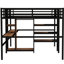 Lit mezzanine simple en métal avec bureau double, prises de courant et rangement, conception peu encombrante, garde-robe de finition, tablettes, prise de courant pour une utilisation pratique, design
