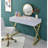 Rectangular Vanity Desk With Mirror And Jewelry Tray, White And Gold
