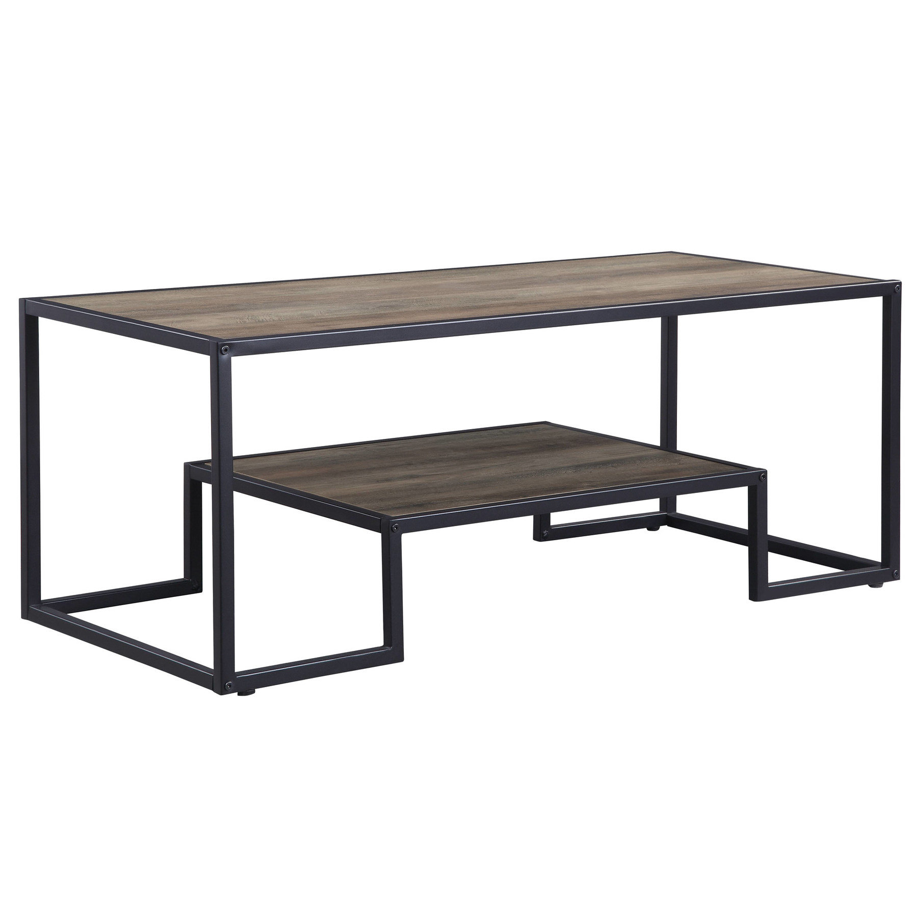 17 Stories Industrial Style Coffee Table - Rustic Metal Frame With Oak ...