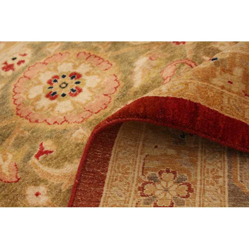 Tapis unique en laine noué à la main style nouvel âge Ushak 8 pi 11 po x 11 pi 7 po rouge Yaak