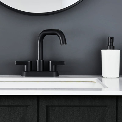 Matte Black Bathroom Sink Faucet 2 Handle, 4 Inch , 3 Hole With Pop Up Drain And Water Supply, 360 Rotatable Spout For American Bathrooms