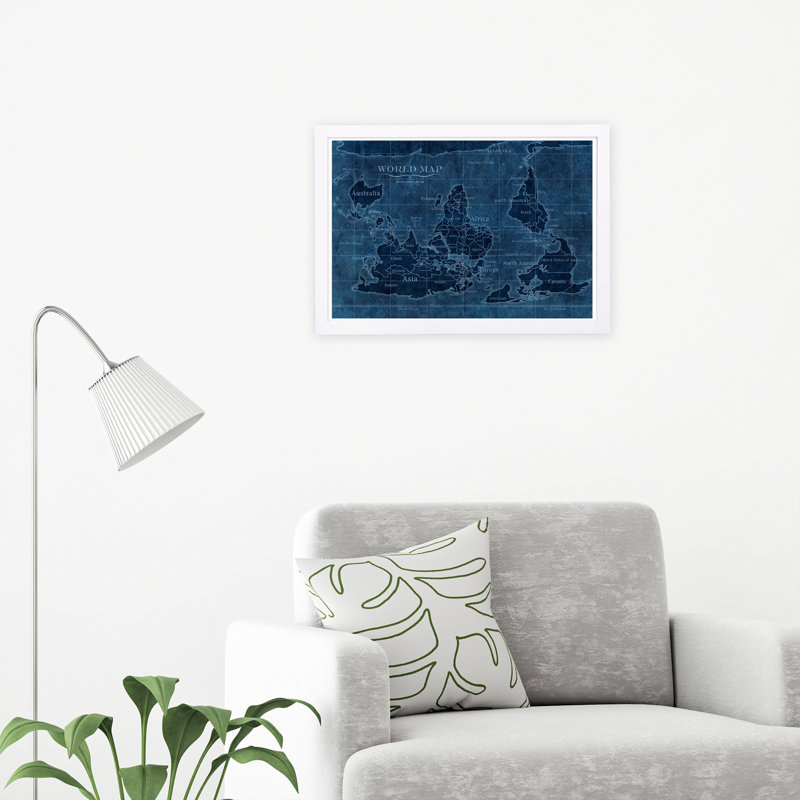 « out-down map of the world », impression encadrée, Cadre blanc, H 13 po x l 19 po x P 0,5 po