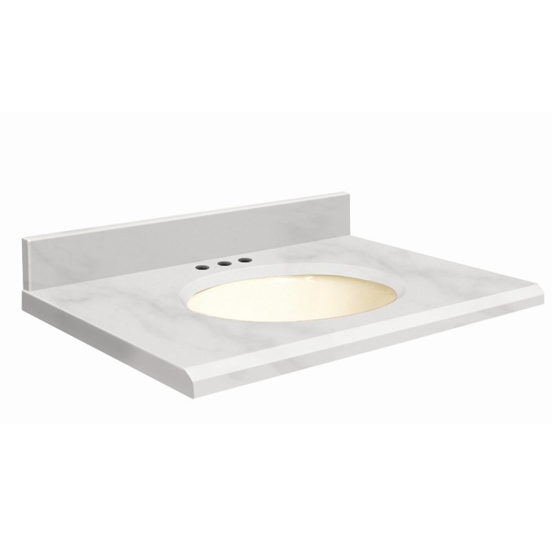 Dessus de salle de bain simple 25 po meuble-lavabo, Biscuit, Marbre de Carrare blanc, Simple