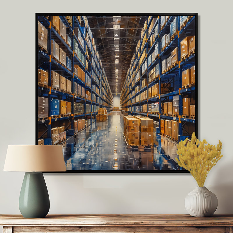 «Blue Warehouse», H 30 po x l 30 po, Cadre flottant doré