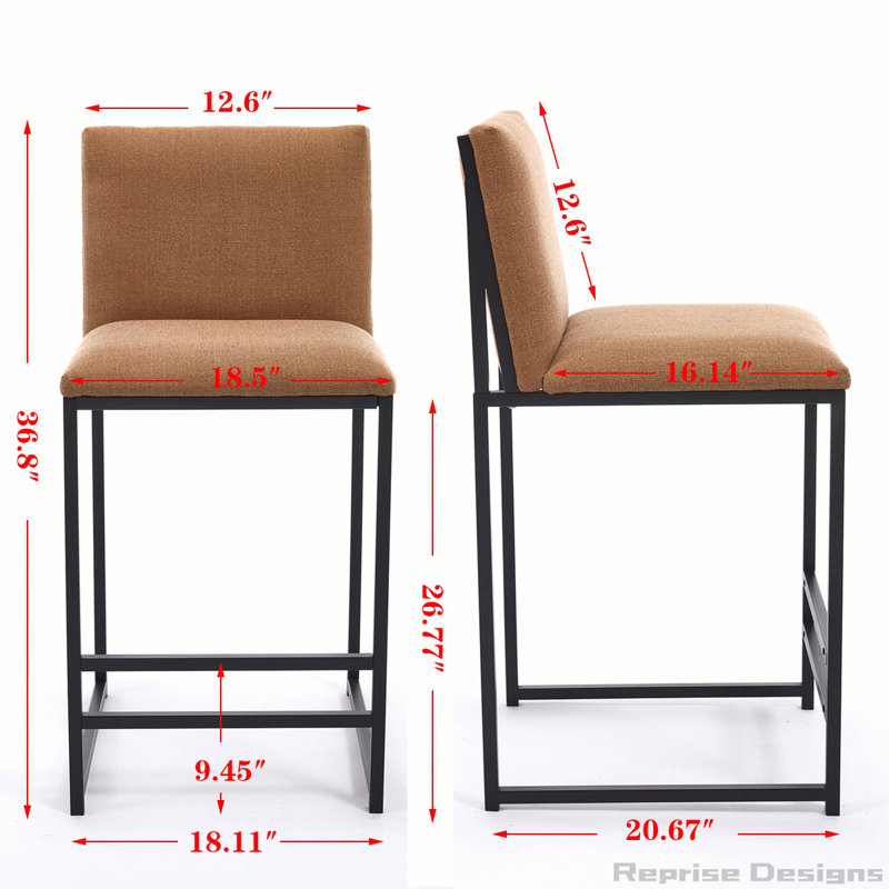 Counter Height Upholstered Linen Bar Stools Set of 2, Coffee