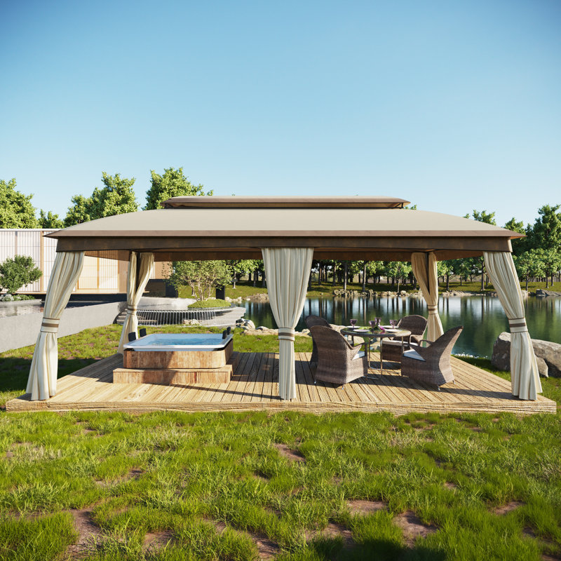 20 Ft. W X 10 Ft. D Metal Patio Gazebo, Beige