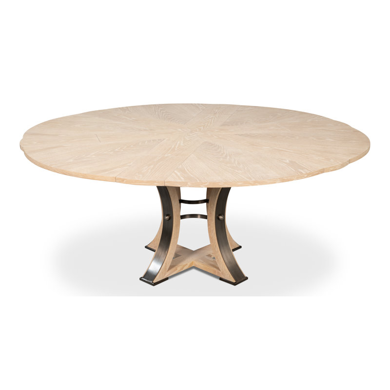 Tower Round Solid Oak Dining Table, Bleached Oak/Hammered