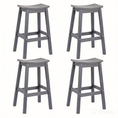 Black HDPE Bar Stool Set of 4, Outdoor Bar Height 29‘’, Heavy Duty All-Weather Patio Stool for Poolside, Backyard, Balcony, Easy Assembly
