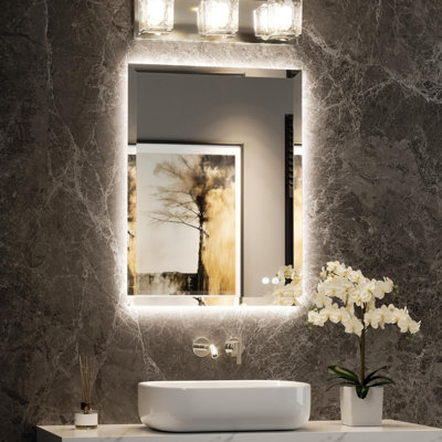 Miroir de meuble-lavabo biseauté à rétroéclairage à DEL 24 po x 32 po avec verre trempé, désembueur, luminosité réglable et 3 couleurs de lumière