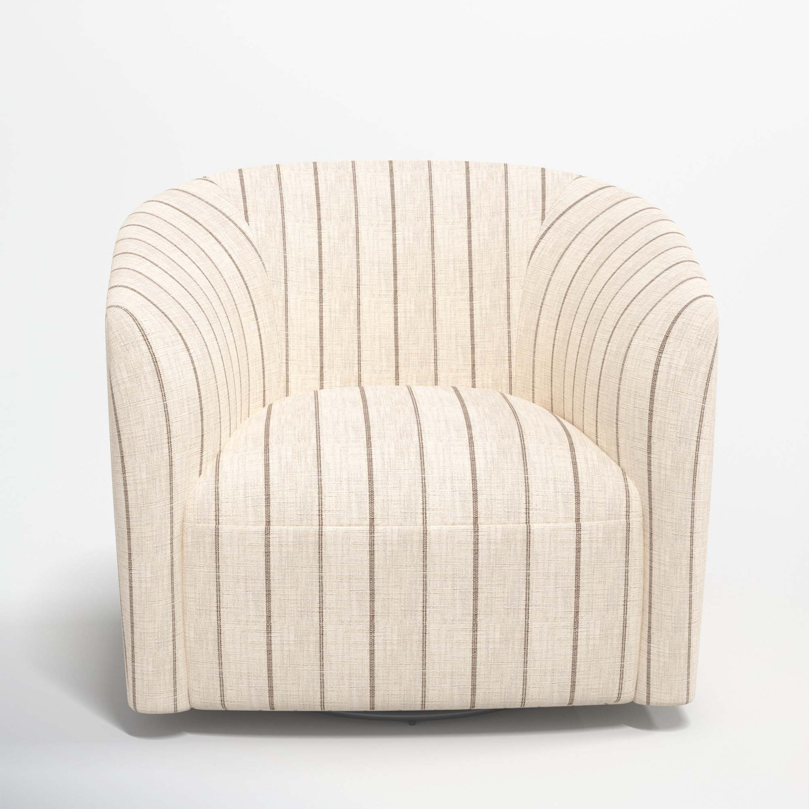 Marita Upholstered Swivel Barrel Chair, Fritz Charcoal Stripe
