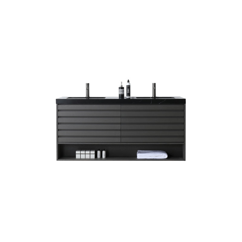 Matera 60" W Double Vanity, Charcoal, Black