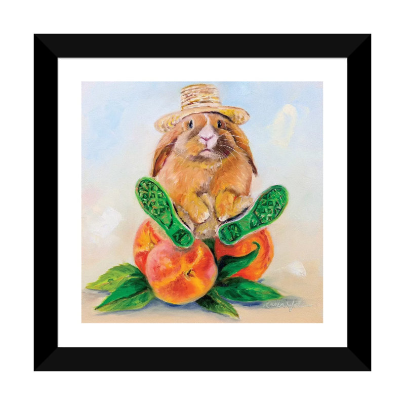 "Mr. Easterday de Peaches" par Karen Weber, reproduction d’art, H 16 po x l 16 po x p 1 po, Papier encadré noir, Blanc
