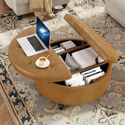 Repose-pieds rond avec rangement et plateau relevable