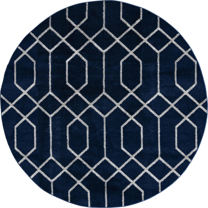 Tapis bleu marine / argent Glam, Rond 3 pi 1 po