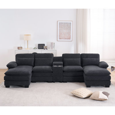 133'' U-shaped Sectional Sofa, 4-Seater Modular Sofa With Storage, Living Room Cloud Couch Sleeper Sofa Sectional With Chaise,With Console And USB