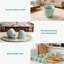 Service à thé japonais en porcelaine avec théière, 6 tasses et plateau en bois | Vague cyan, motif bleu et grain de bambou | Comprend un infuseur en acier inoxydable | Cadeau en céramique sans plomb pour les amateurs de thé
