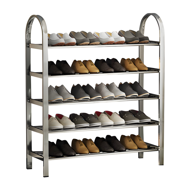 Étagère à chaussures à 5 niveaux en acier inoxydable 86 cm avec assemblage facile