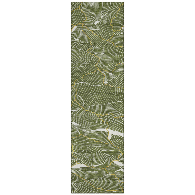 Sahari Olive Washable Indoor-Outdoor Rug - , 2'3" x 7'6"